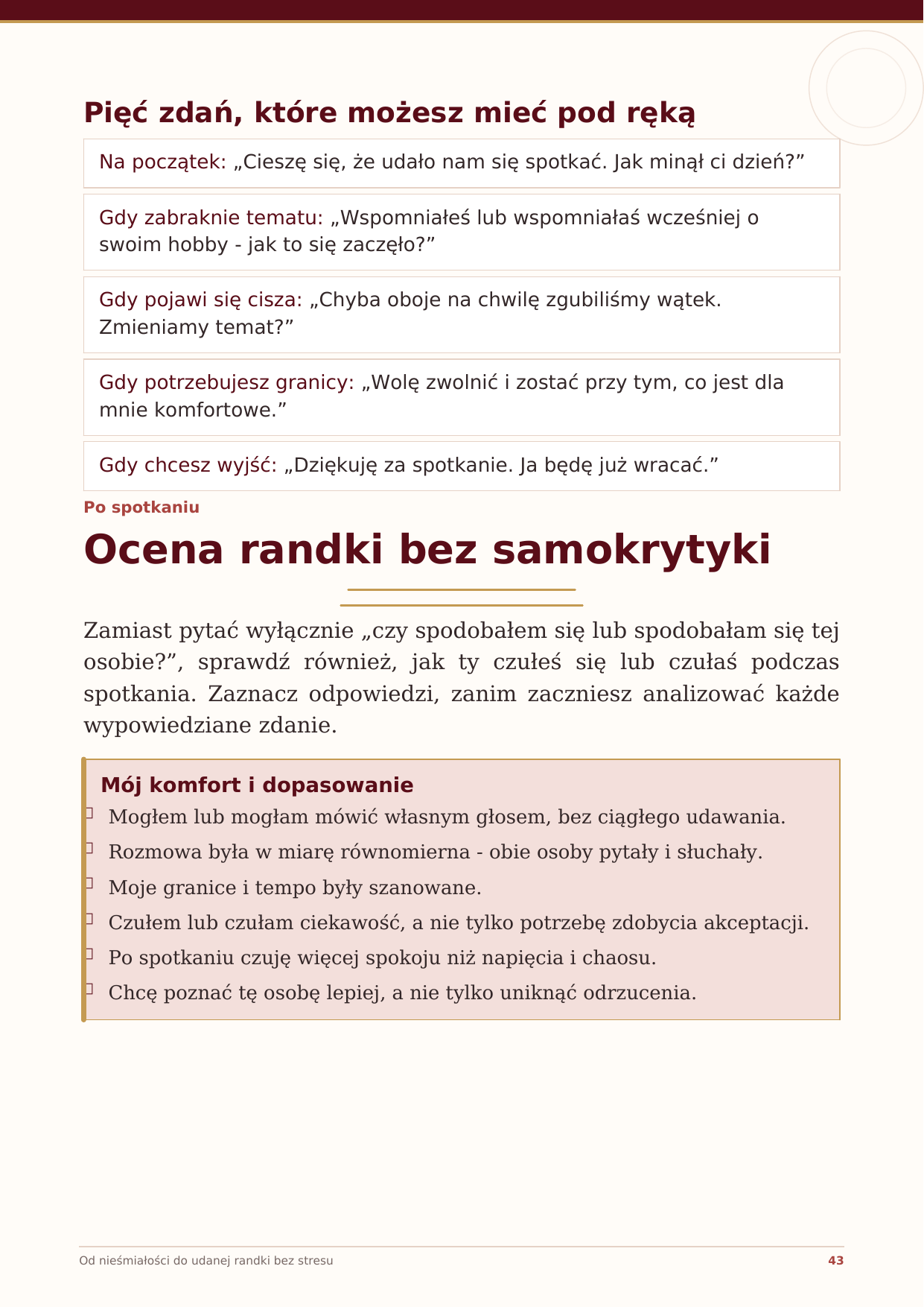 Checklista komfortu i dopasowania po randce